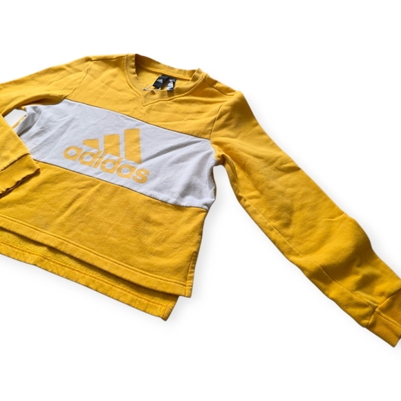 Adidas Cropped Sweater, Color Block Yellow And White, Size M - Picture 2 of 9